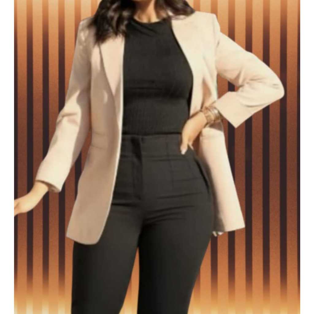 Max Blazer Jaqueta Feminina Manga Longa Acinturado Plus Size Alfaiataria.