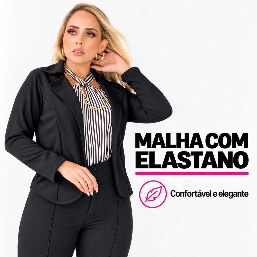 Blazer Manga Longa Social, fardamento, chique elegante Com Gola, Sem Botão, De Malha Scuba, Do P ao XGG, Cores Variadas.
