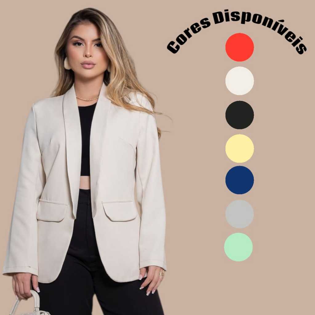 Blazer Feminino Alfaiataria  Max Alongado Manga Longa  Terninho Casual  e Elegante do P ao GG
