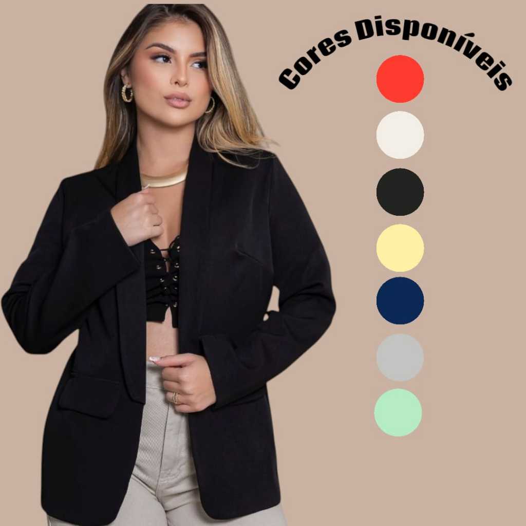 Blazer Feminino Alfaiataria  Max Alongado Manga Longa  Terninho Casual  e Elegante do P ao GG