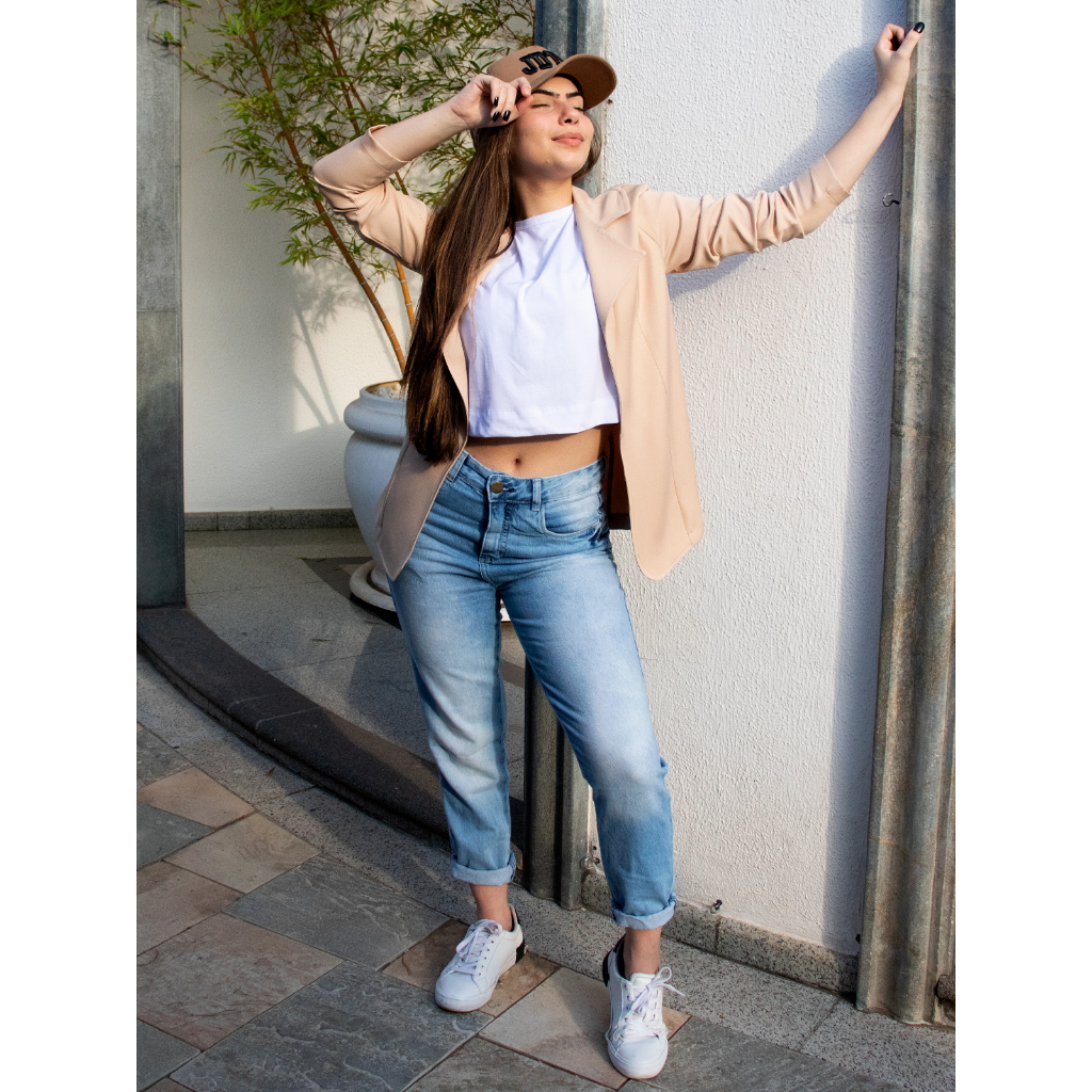 Blazer Feminino Longo Alfaiataria Manga Longa Social Alongado Sem Botão