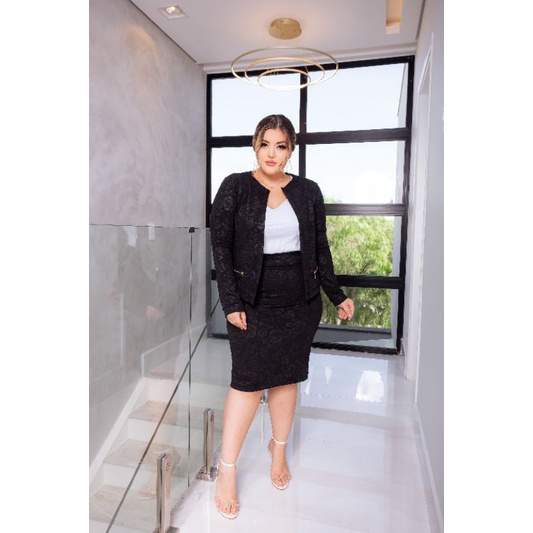 Conjunto Kit Outono/inverno Manga Longa Saia Lapís + Blazer