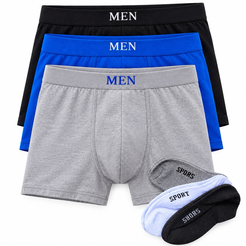kit 3 Cuecas micro fibra formal 3 Pares Meias Cano curto masculino toque macio confortável