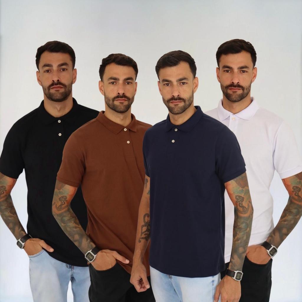 Kit 4 Camisa Polo Lisa Basica Masculina Com Elastano / Casual - Formal - Trabalho / CORES SORTIDAS