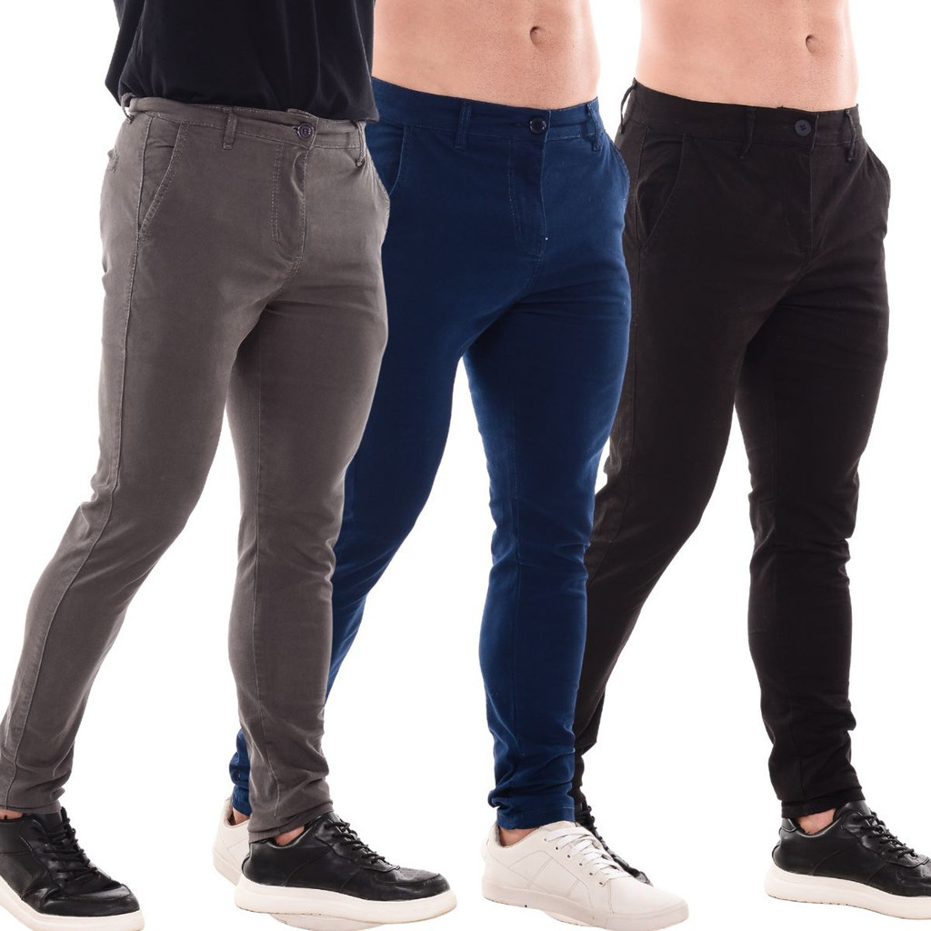 Kit 3 Calça Masculina Alfaiataria Social Slim Bolso Faca Escritorio Formal Informal Classica