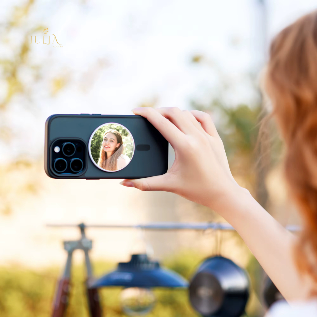 “Espelho magnético para self Portátil com indução Convexo compatível para iPhone android Universal