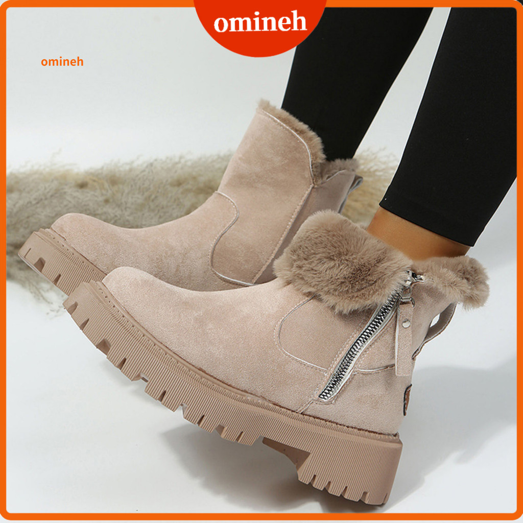 Women Ankle Boots Fashionable Short Women’s Winter Faux Suede Warm with Fuzzy Cuffs Anti-slip Thick Soles Side Zipper