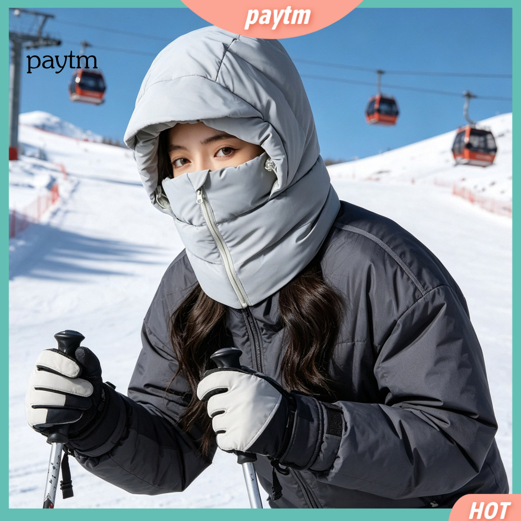 Winter Warm Hat Women’s Balaclava with Zipper Face Mask Windproof Thermal Hooded Scarf for Weather Outdoor Ski Cycling