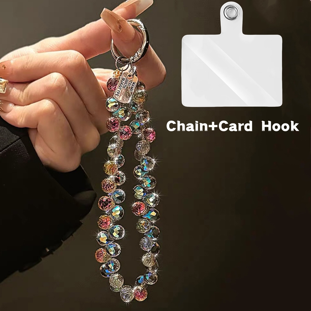 Chaveiro de corrente de mão em cristal acrílico super brilhante, pulseira curta com clipe para capas de telefone, chaves