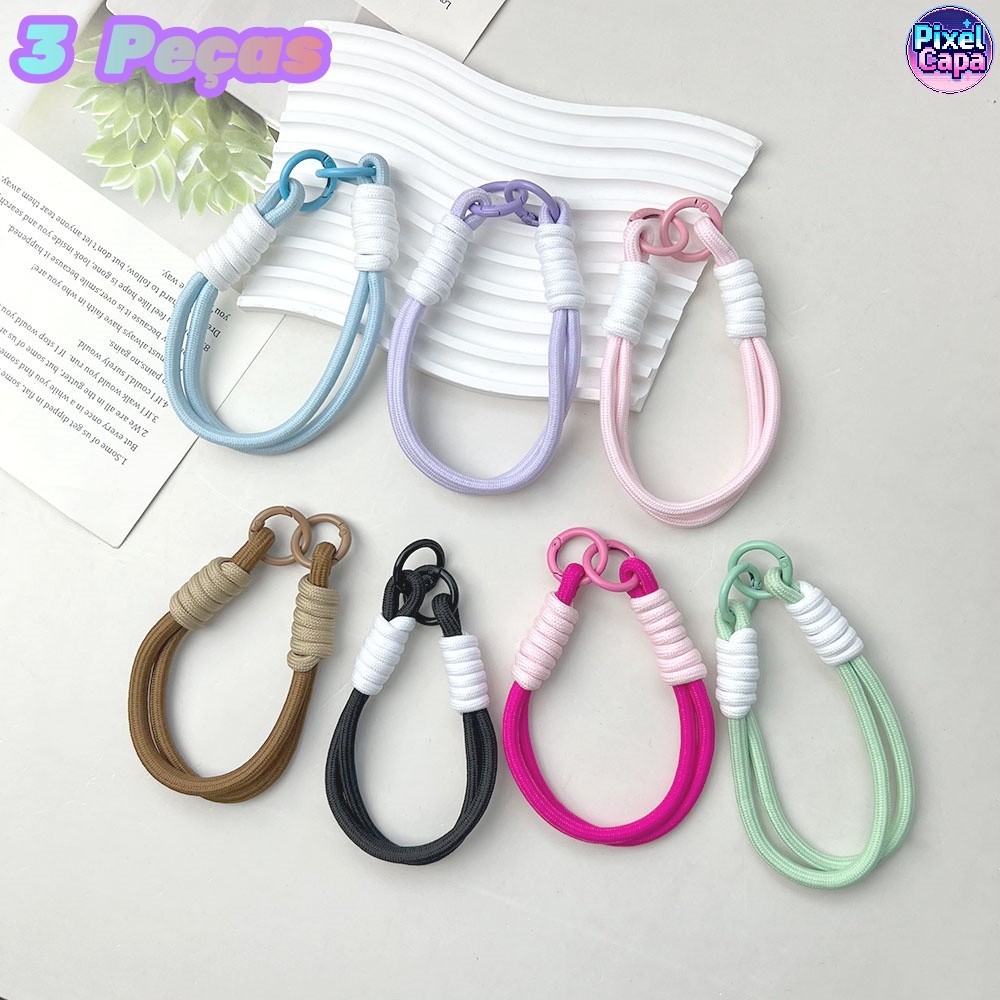 3 Unidades Cordão Correias Curta Nylon Combinação Cores pra Capinha Celular Chaveiro Anti-Queda Alta Qualidade GS002