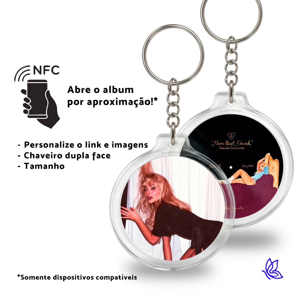 Chaveiro NFC Aproximação Sabrina Carpenter Short n' Sweet Spotify Music GABITSDESIGN