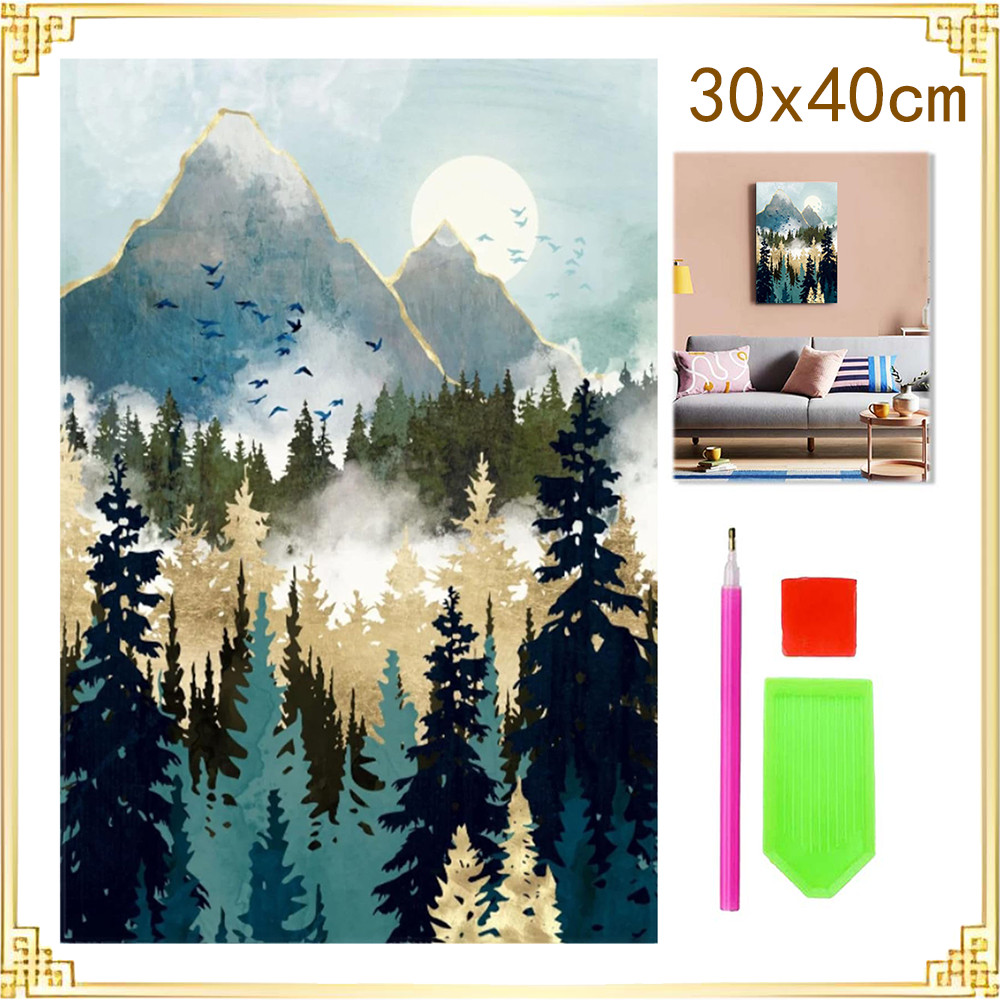 Kit de ferramentas de pintura diamante DIY (Jinlin Winding Wushan) 30x40cm Diamante quadrado Decoração de casa adequada