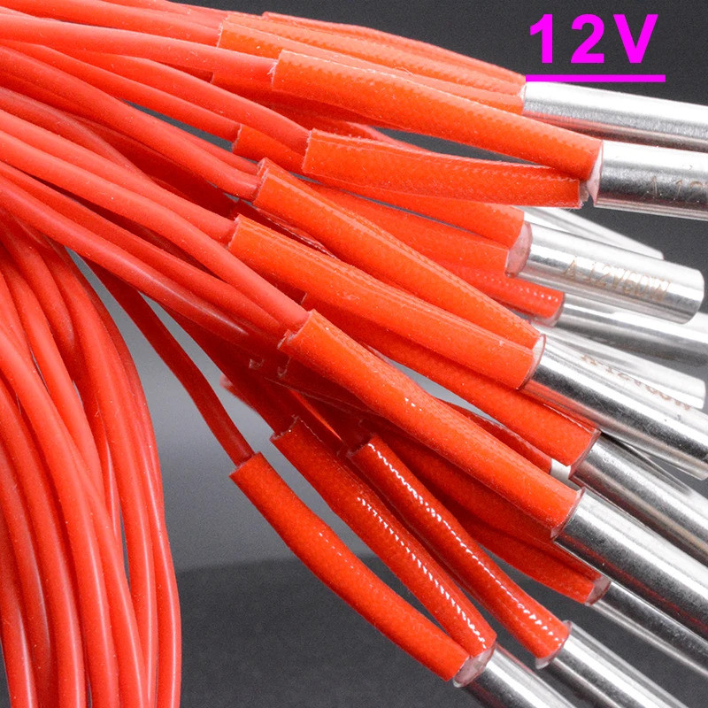 Cartucho de Aquecimento para Impressora 3D 6*20MM 12V/24V 40W 60W com Cabo de Silicone de 100CM para V5 V6 Volcano MK8 e