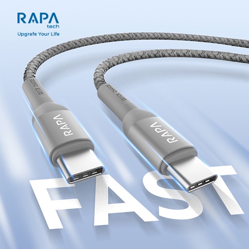 Cabo De Dados RAPAtech ORIGINAL USB Tipo C Para PD Carregamento SUPER Rápido 60W 100cm [DC-1013 Cinza]