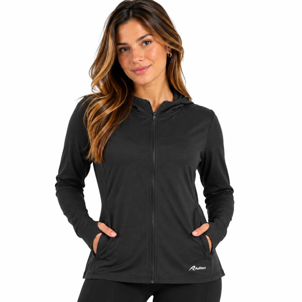 Jaqueta Feminina Authen Thermal Heated com Forro Fleece e Capuz Preta