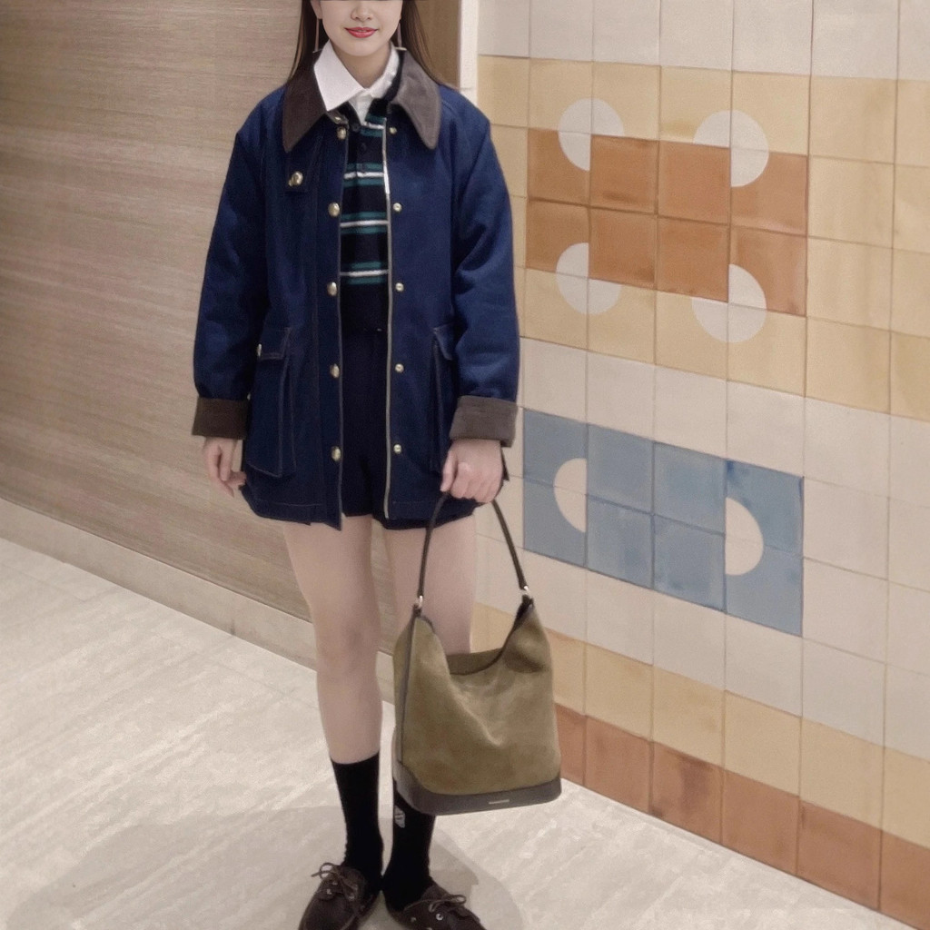 8N5K New autumn/winter unisex color-block collar denim jacket with large pockets and metal buttons, featuring a loose fi
