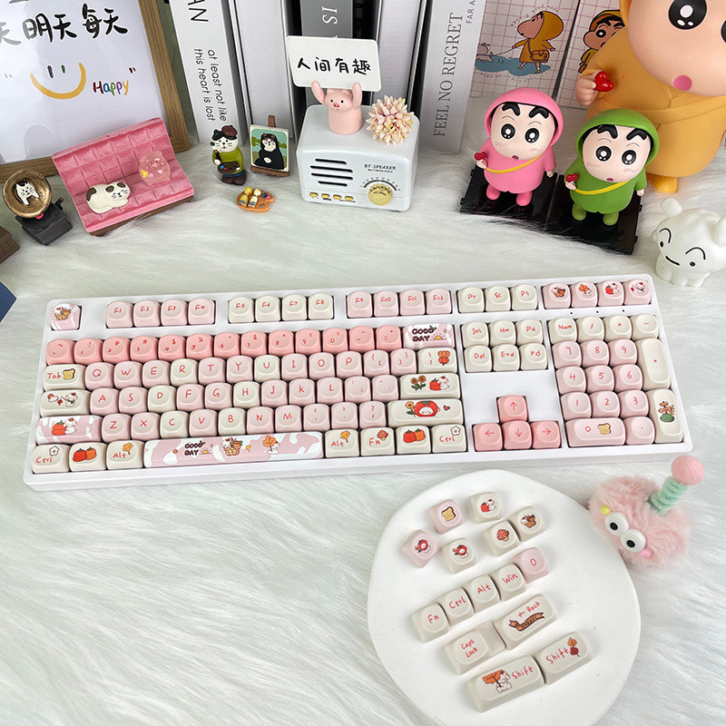Bonito Rosa Menina Outono Cachorrinho Keycap MOA Profile Dye-Sub PBT Set 123 Teclas