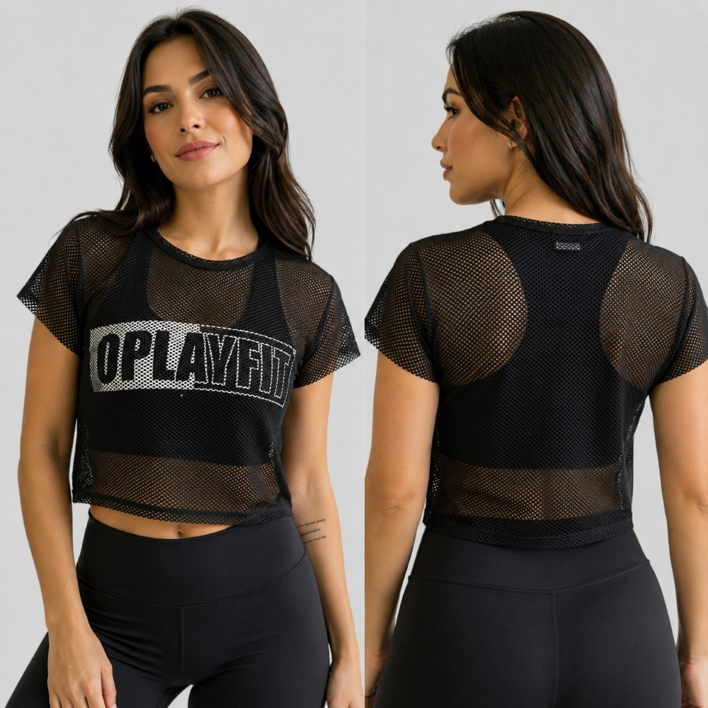 Cropped Telinha Fitness Feminino Academia Tela Leve Estampa Silk Moderno Confortável
