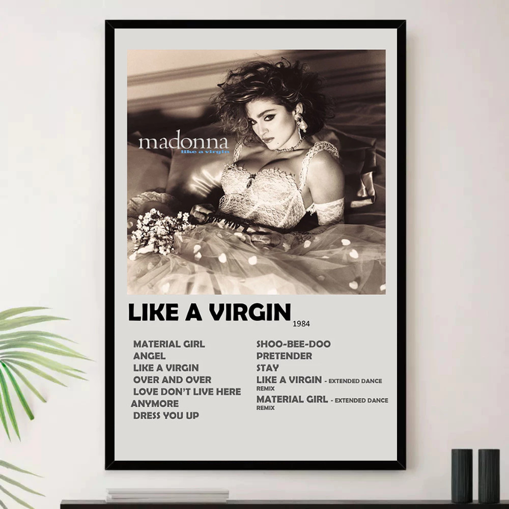 Quadro Placa Decorativa Música Internacional Madonna Pop e Dance Pop Álbuns com Moldura