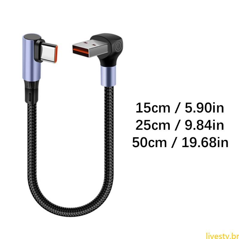 LIVE 66W Cabo De Dados Curto Nylon Cotovelo USB Para Type C Carregamento Rápido Power Case 15cm 25cm 50cm