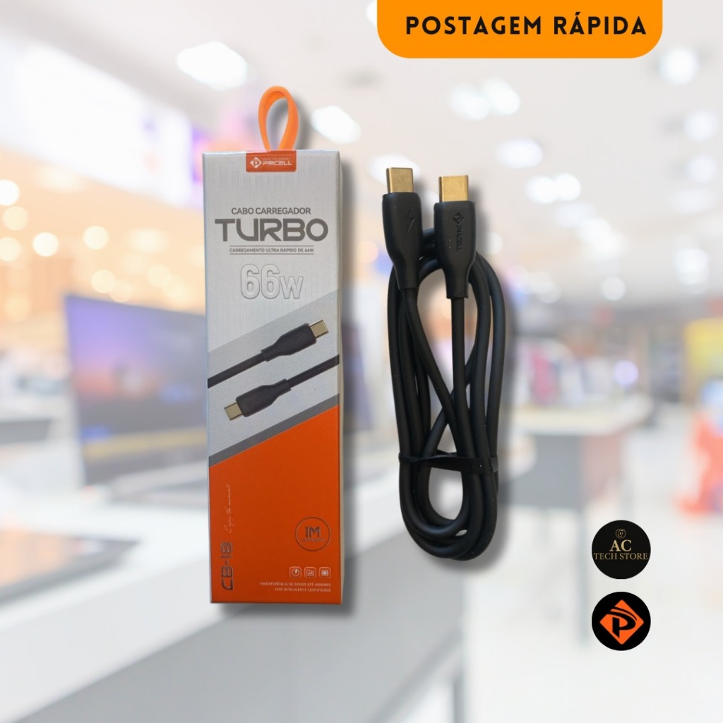 Cabo Carregador e Dados 1 Metro PMCell CB18 66W – USB-C para USB-C, Blindado Nylon