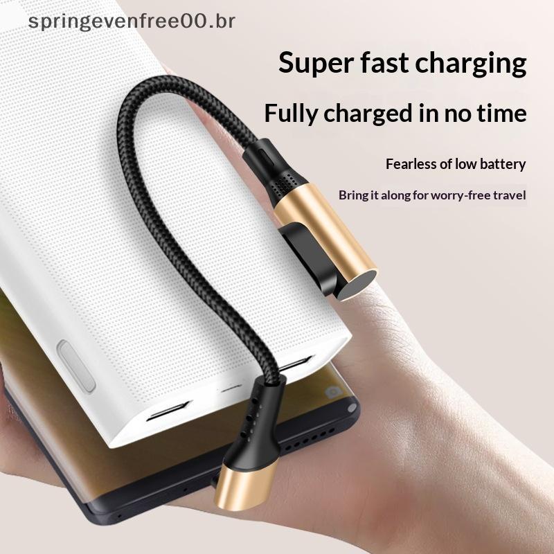 Primavera 66W Trançado Nylon Curto 90 Graus USB C Cabo De Carregamento Rápido Para Uso Em Viagens De Negócios BR