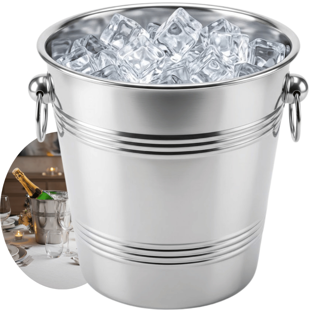 Balde 4L Inox para Gelo e Champanhe com Duas Alças 24cm Servir Vinho Bebidas Elegante