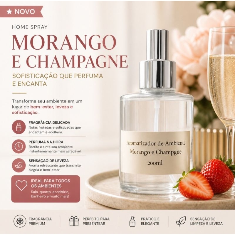 Home Spray (Morango com Champagne) 200ml perfume para casa, aroma doce e elegante