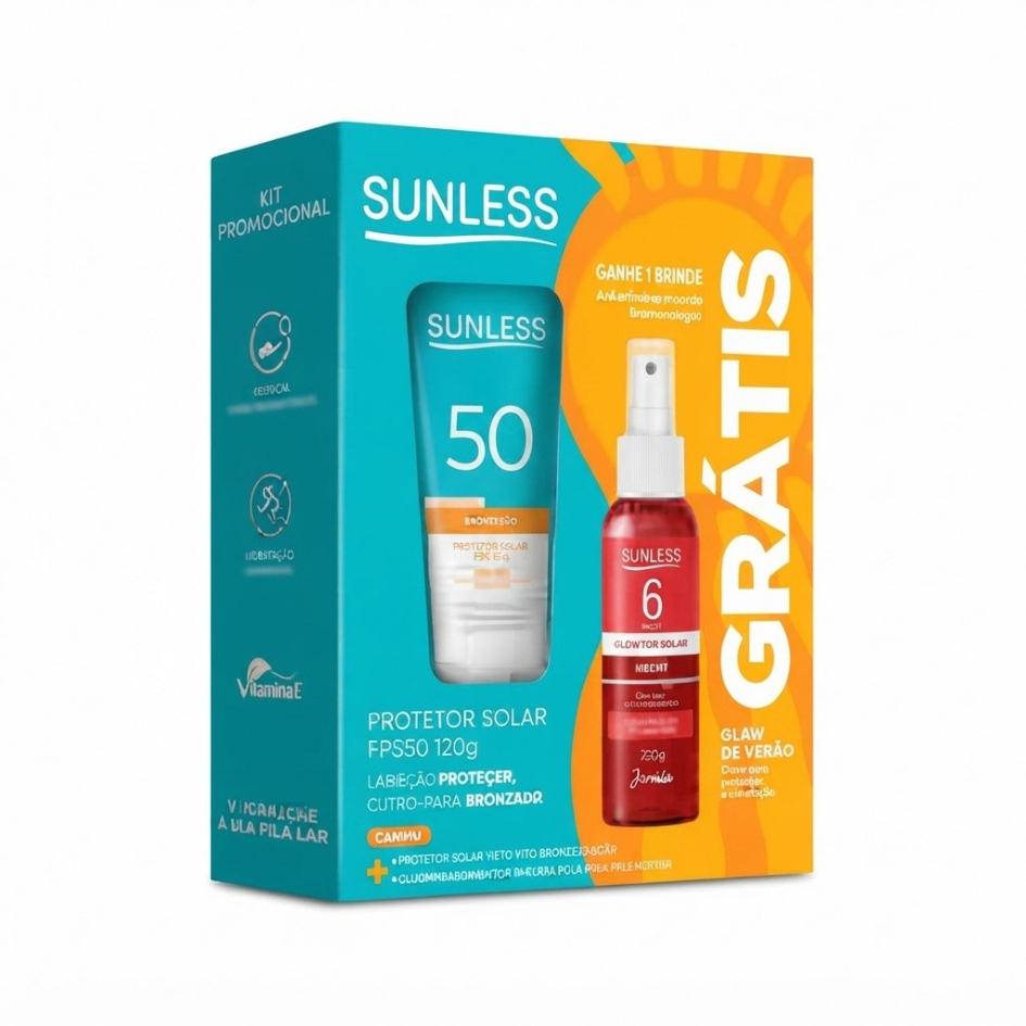Kit Protetor Solar | FPS50 | Sunless | 120g | + Mini Óleo Urucum 50ml | Farmax
