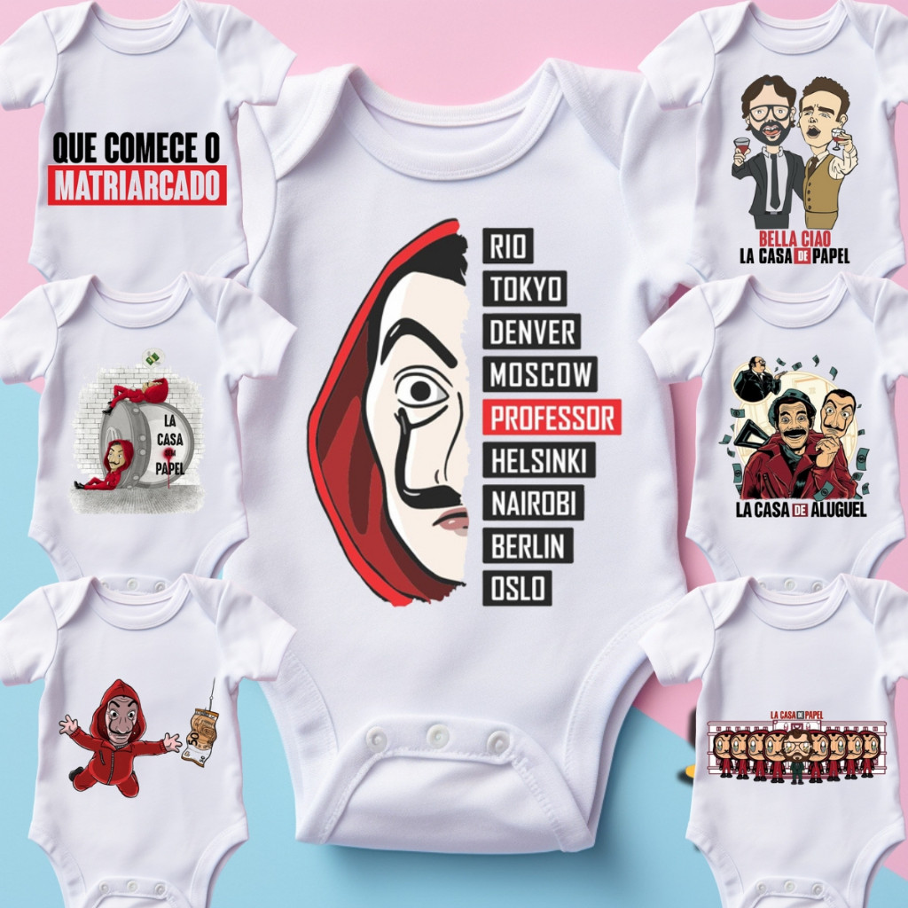Body Infantil Personalizado La Casa de Papel – Estilo Bebê Mini Assaltante do Coração Preço baixo