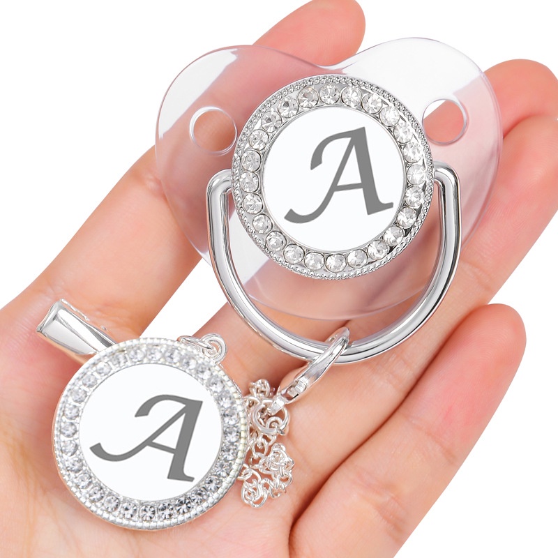 Baby Pacifier Clip Newborn Luxurious Pacifiers Children's Silver Letter Transparent Silicone Teether BPA Free