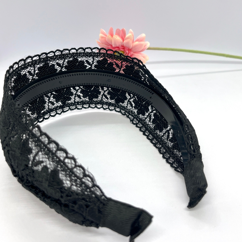 Prisma Pérola Coreia Luxuriou Faixa De Cabelo Larga Em Elegante Renda De Trevo Preto Para Mulheres Acessórios Feitos Na