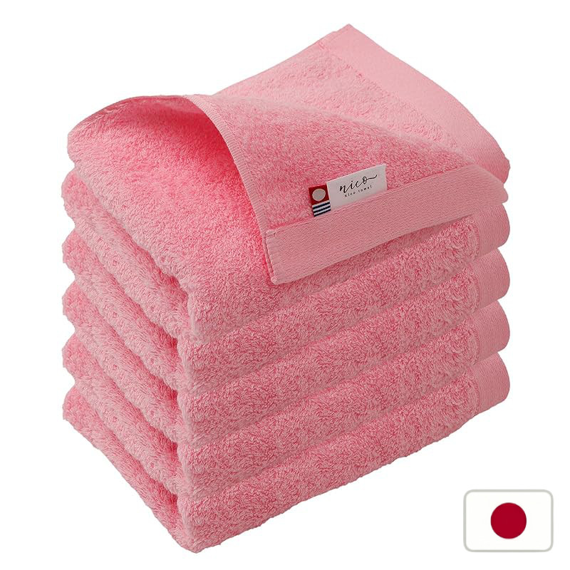 Imabari Towel nico Face Towel Set of 5 Resort Hotel Quality 34x85cm Soft and Luxurious 100% Cotton Plain Made in JapanFr