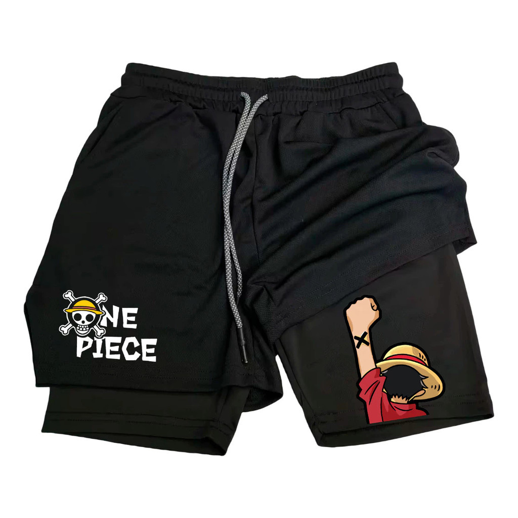 Short Compressão 2 Em 1 Anime One Piece Masculino Gym Fit