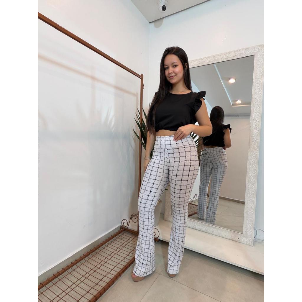 Calca Flare Tweed Premium Xadrez Premium Elegante