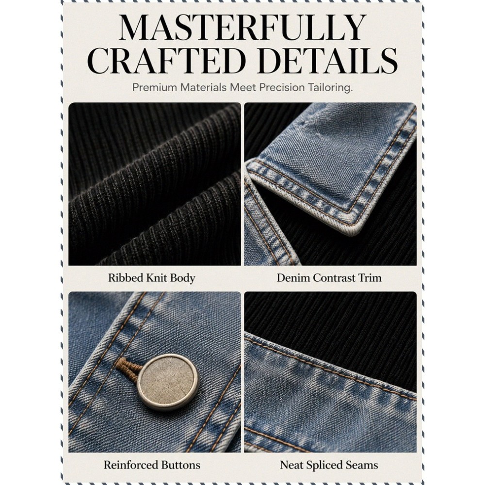 [Cozy Knit] Women's Denim Patchwork Knit Cardigan Women's Jacket/Denim Splice/Knitwear/Autumn Wear/Casual Style