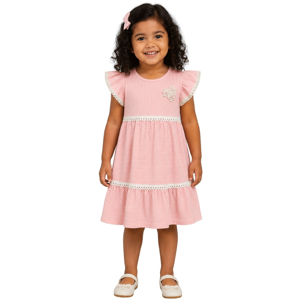 Vestido Infantil Menina Milon Rosa Champagne Malha Trabalhada 2001726