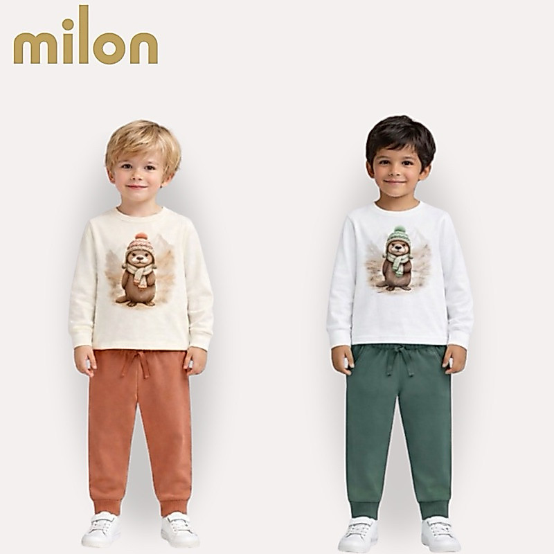 Conjunto Infantil Milon Inverno 100% Algodão Manga Longa Calça com Punho Menino Confortável Promoção