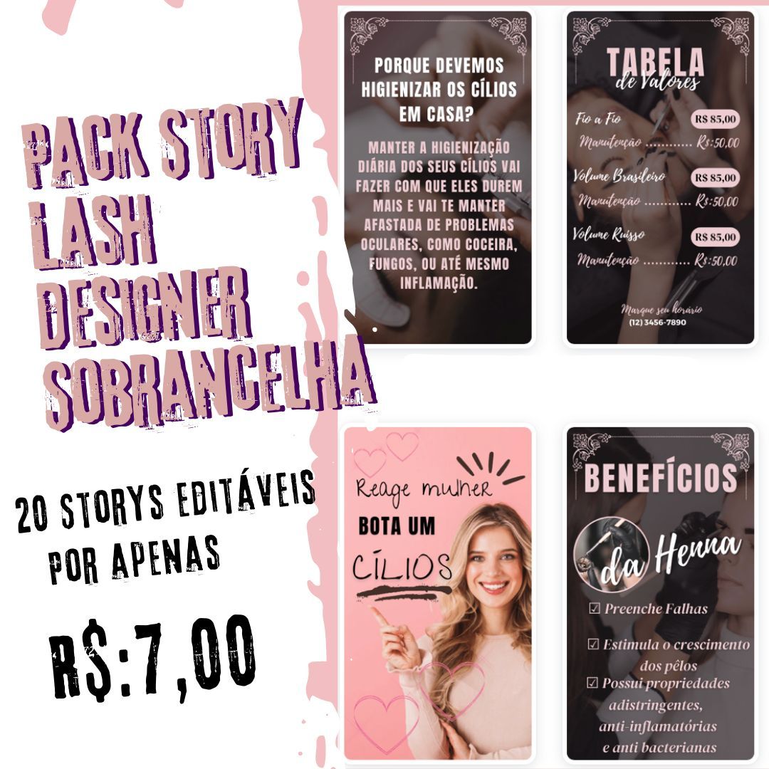 PACK CANVA STORY LASH DESIGNER E SOBRANCELHAS
