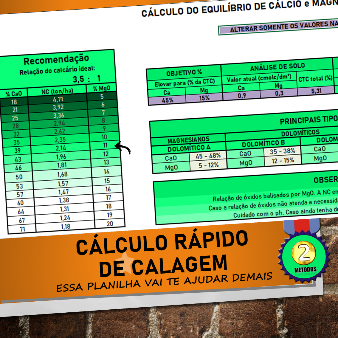 Planilha para cálculo rápido de CALAGEM