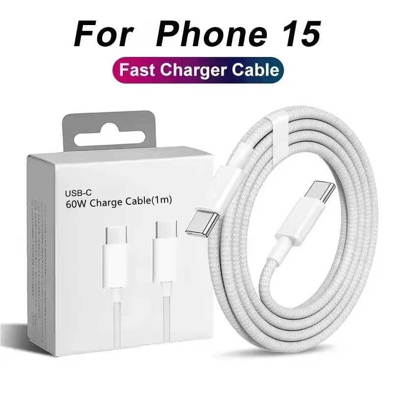 Cabo De Carregador Rápido PD USB C De 1m/2m 60W Para Apple iPhone 16 15 Pro Max Plus Type Carregamento