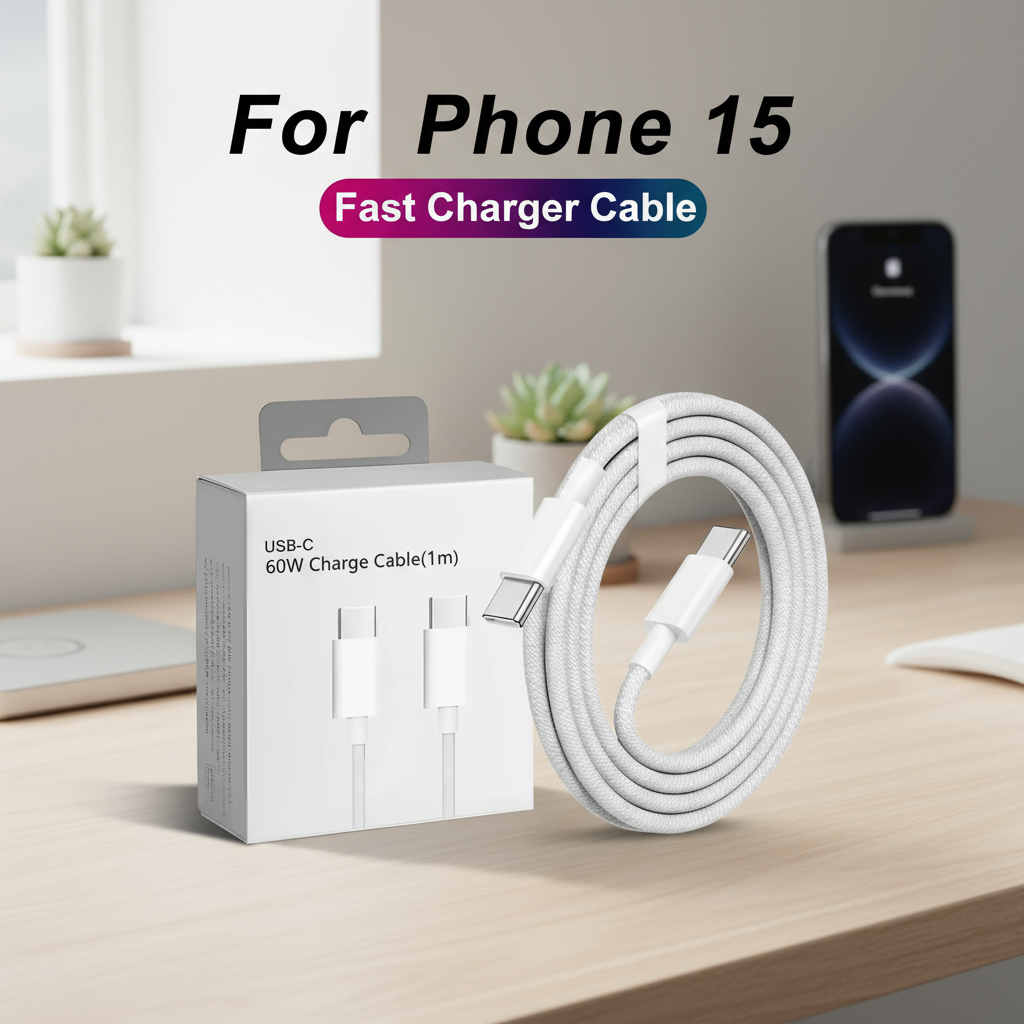 Cabo de carregamento rápido USB C para Tipo C 60W PD de 1m/2m para Apple iPhone 16 15 Pro Max