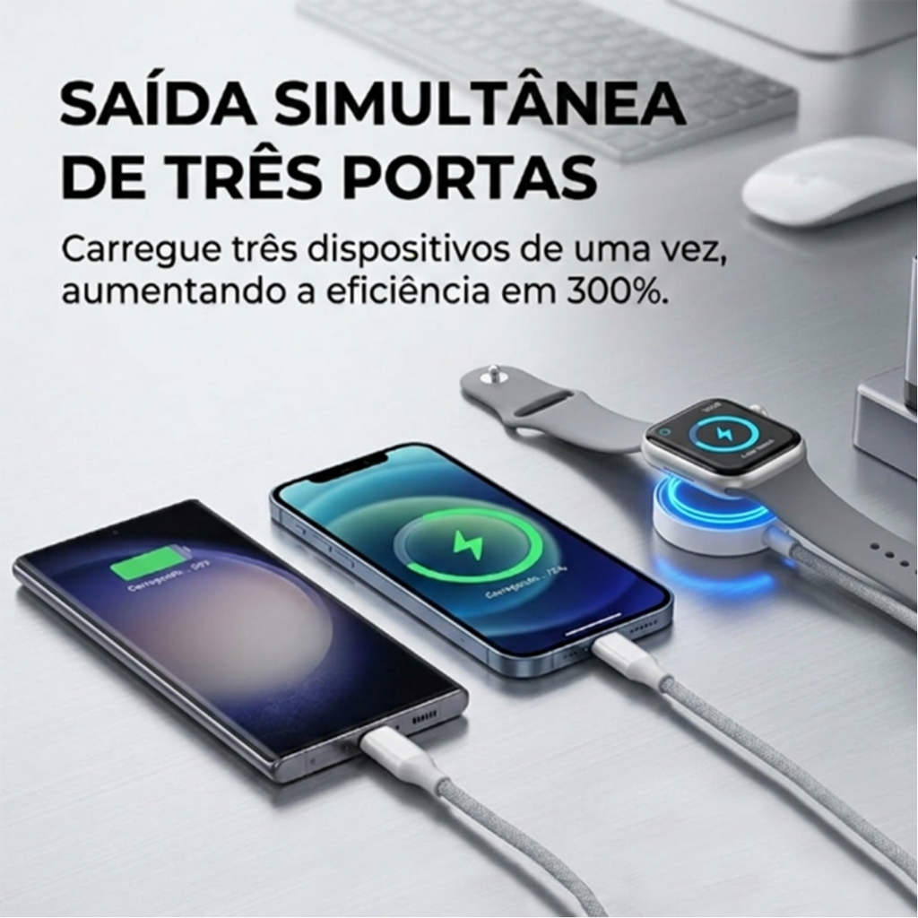 HREBOS Cabo 3 em 1 Trançado Carregamento Rápido para Apple Watch iPhone Android 60W