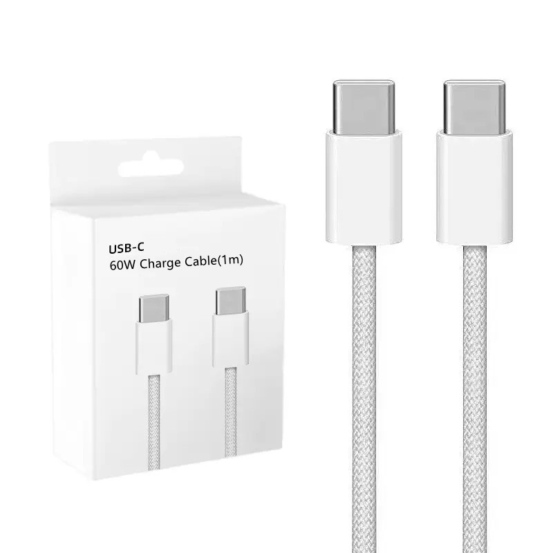 Cabo USB-C para Apple iPhone 15 16 17 Pro Max PD 60W de carregamento rápido para acessórios de cabo de tecido tipo C