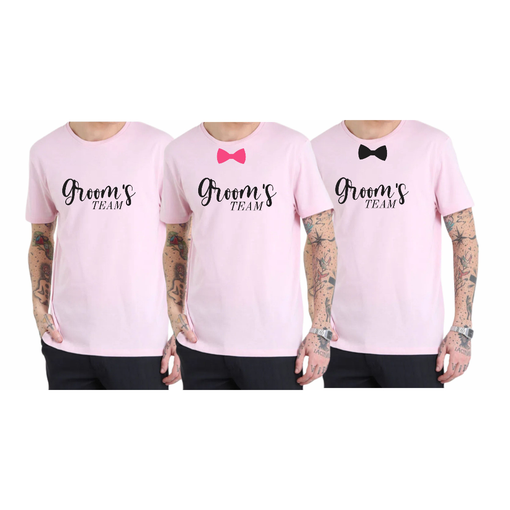 Camiseta Rosa Groom's Team Despedida de Solteiro Padrinho de Casamento