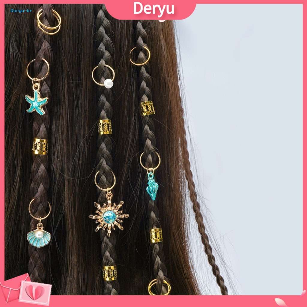 Ocean Inspired Hair Decor Dreadlock Accessories 45pcs Rings Set – Easy Wear Open Design Braided with Starfish Shells f
