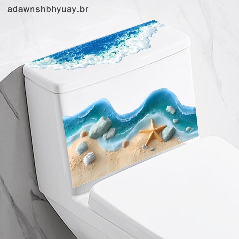 Adawnshubiuay 3D Tanque De Vaso Sanitário À Prova D'água Stier Ocean Beach Starfish Seashell Design Decalque Autoadesivo