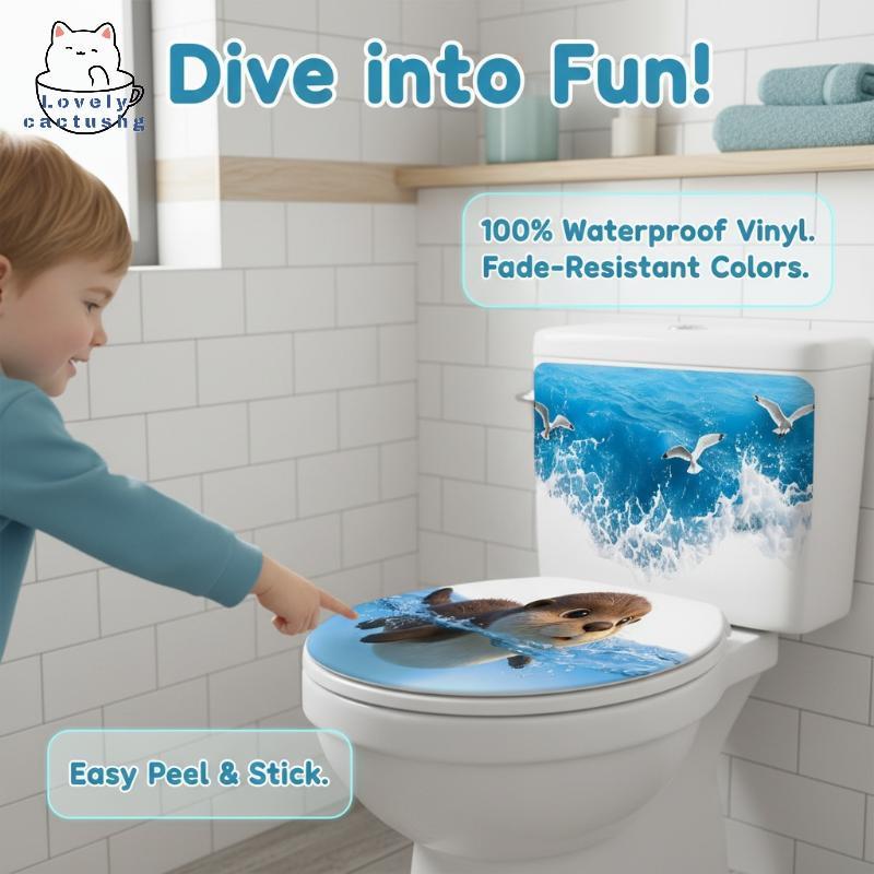lovelycactushg À Prova D'água Bonito Pinguim Vaso Sanitário Stiers Cartoon Ocean Wave Design Removível Decalques De Asse