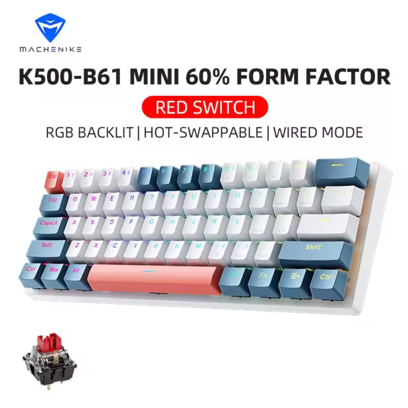 Teclado Mecânico Machenike K500 b61 Com Fio Switch Red Rgb PC Game Computador