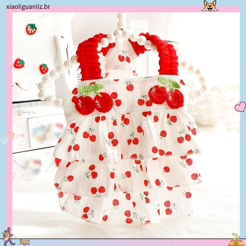 Clothes for Dogs Spring Summer Dress Style Cat Thin Princess Cat Princess Red Cherry Cake Dress